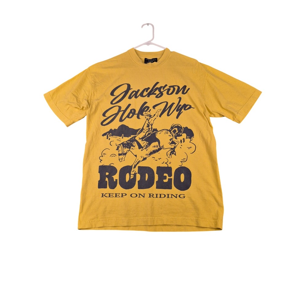 Diamond Cross Ranch Jackson Hole Wyo Rodeo Graphic Tee Mustard Yellow Mens Sz M